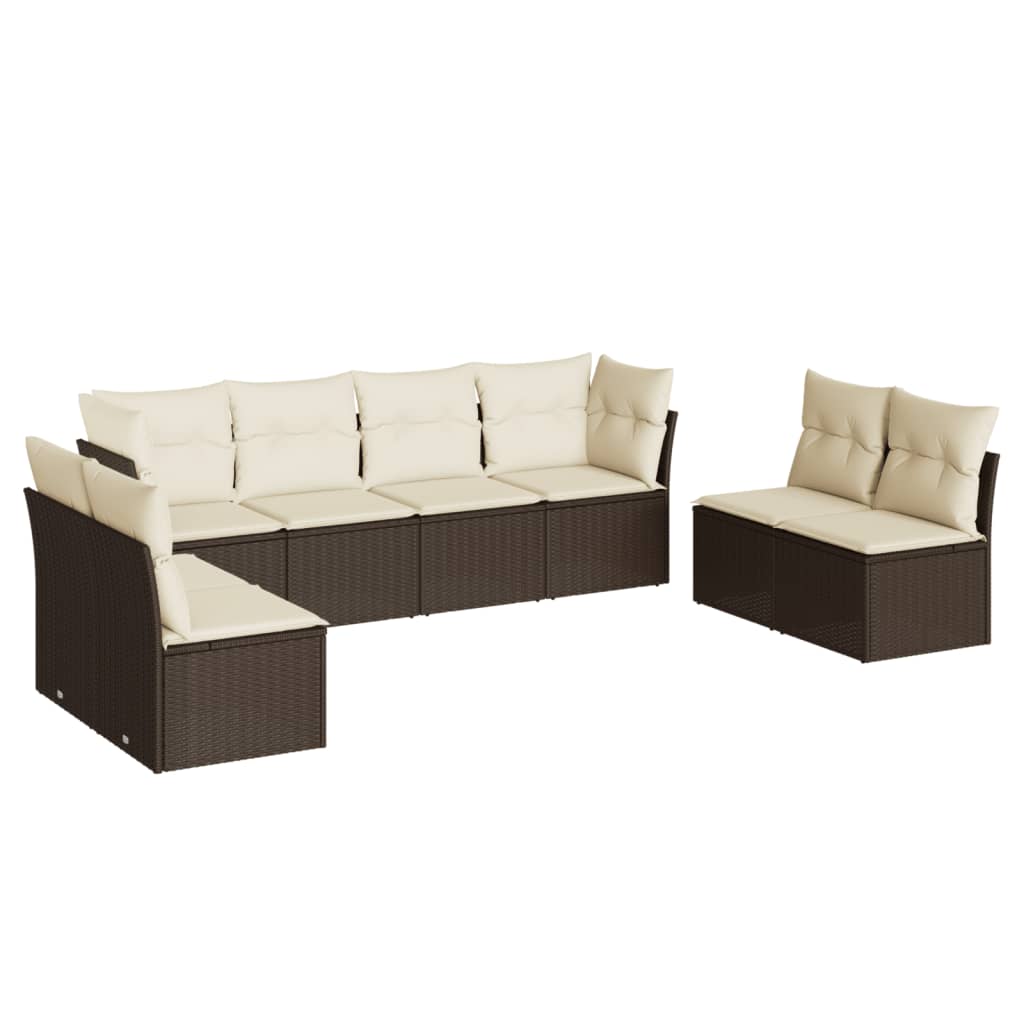 Set Divani da Giardino 8 pz con Cuscini Marrone in Polyrattan 3249292