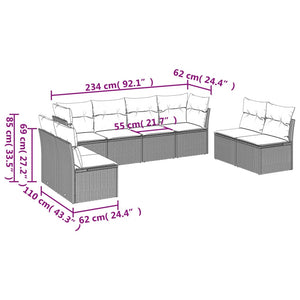 Set Divani da Giardino 8 pz con Cuscini Marrone in Polyrattan 3249292