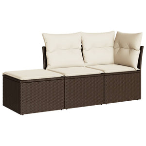 Set Divano da Giardino 3 pz con Cuscini Marrone in Polyrattan 3249312