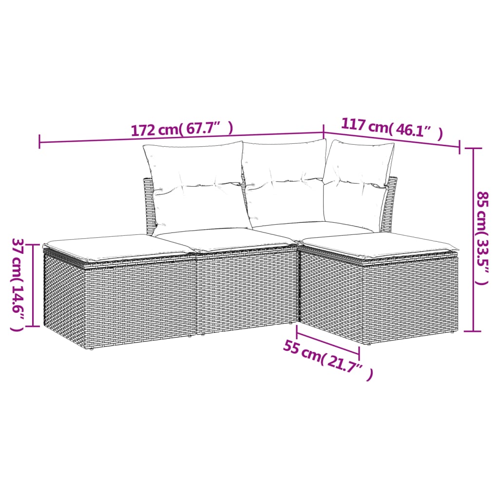 Set Divani da Giardino 4 pz con Cuscini Nero in Polyrattancod mxl 87610