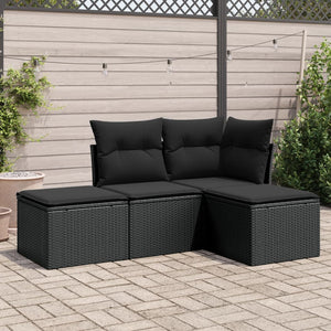 Set Divani da Giardino 4 pz con Cuscini Nero in Polyrattancod mxl 87610