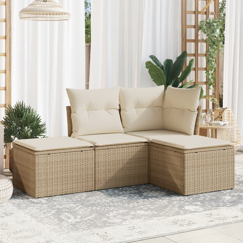 Set Divano da Giardino 4 pz con Cuscini Beige in Polyrattancod mxl 113387