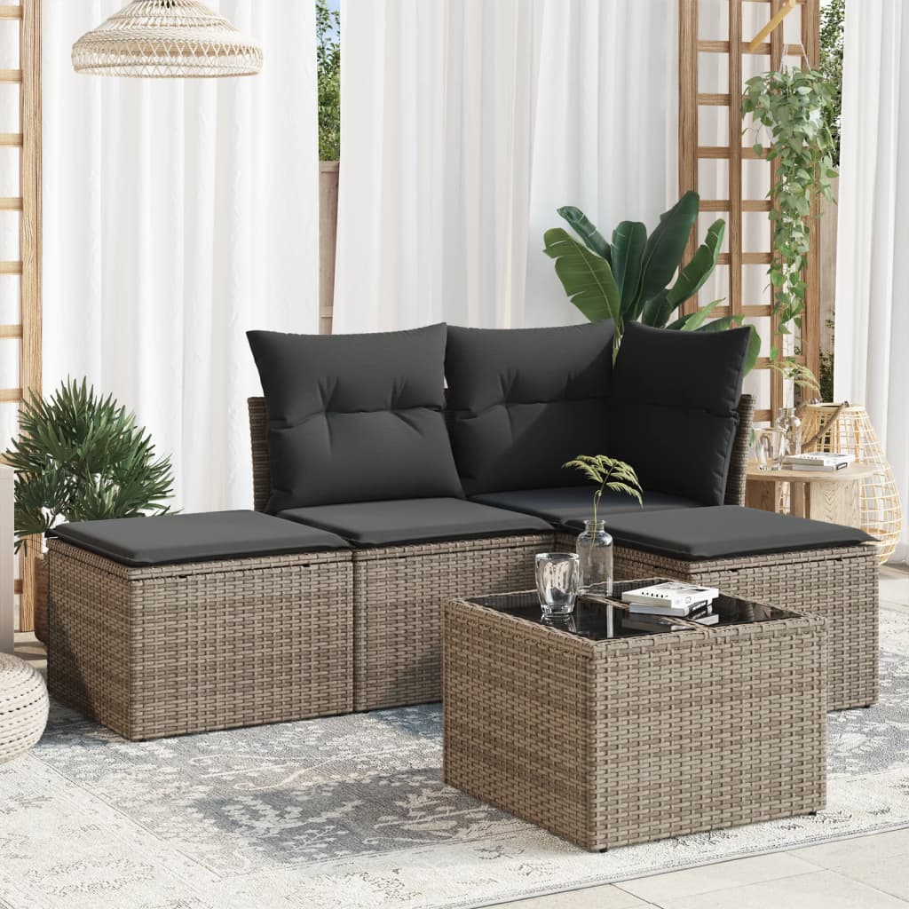 Set Divano da Giardino 5 pz con Cuscini Grigio in Polyrattan 3249329