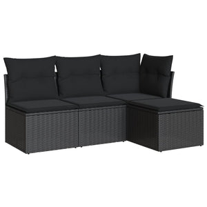 Set Divani da Giardino 4 pz con Cuscini Nero in Polyrattancod mxl 113539