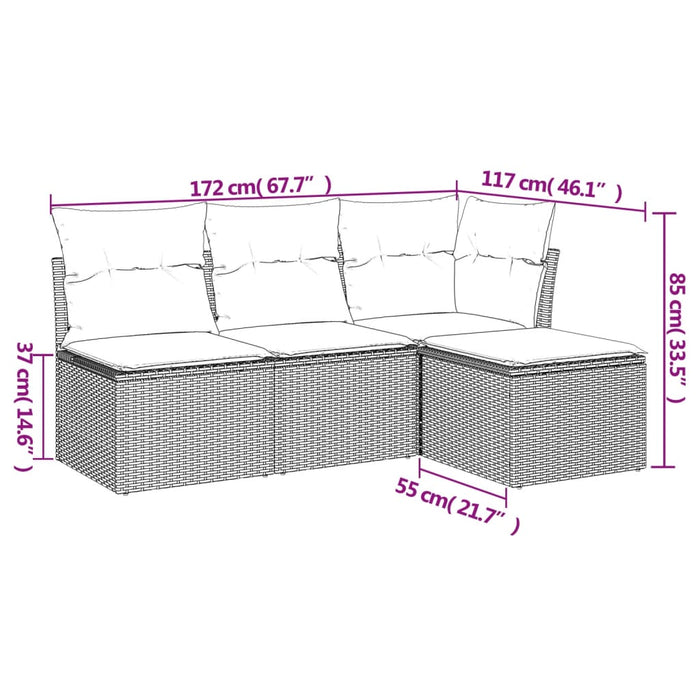 Set Divani da Giardino 4 pz con Cuscini Nero in Polyrattancod mxl 113539