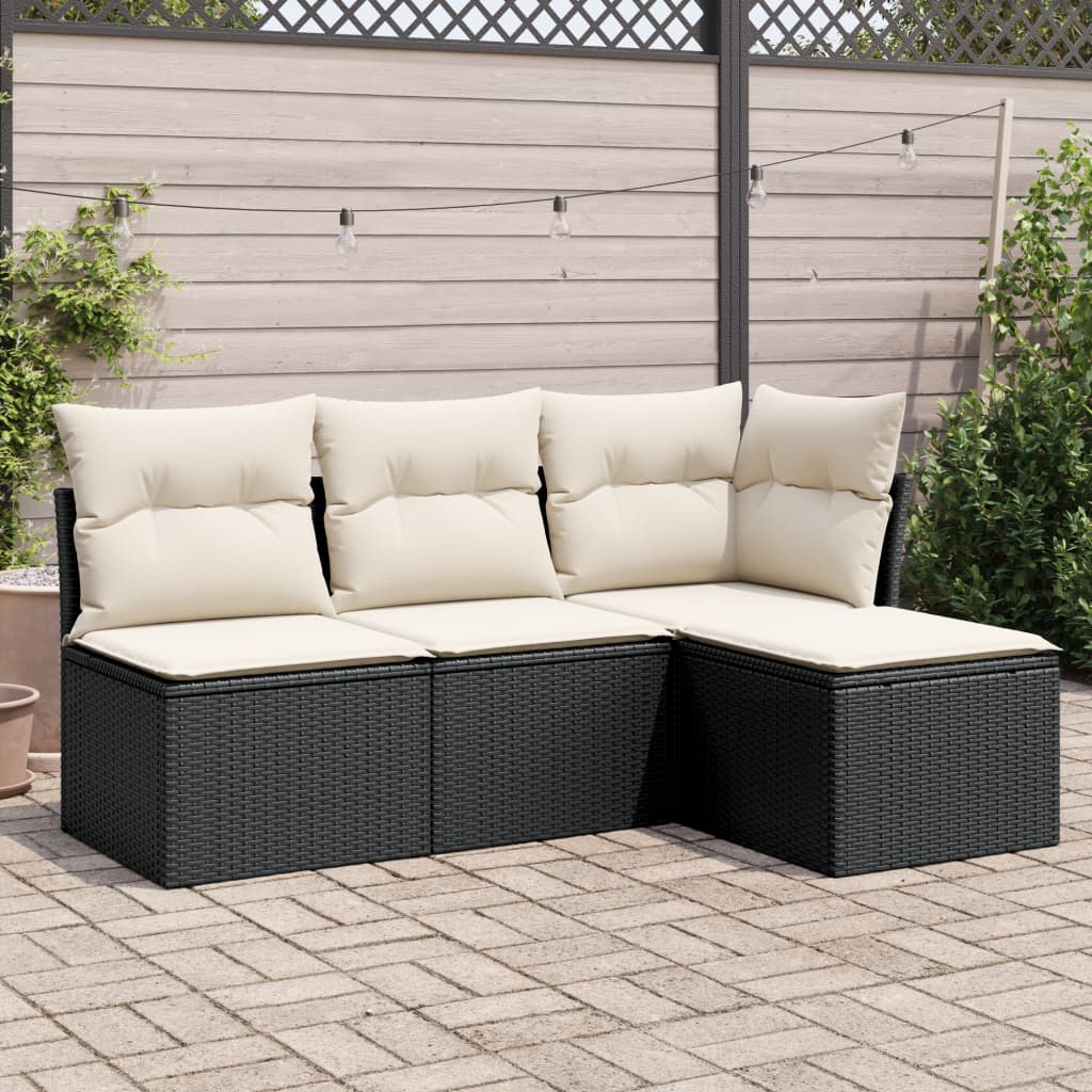 Set Divani da Giardino 4 pz con Cuscini Nero in Polyrattan 3249335