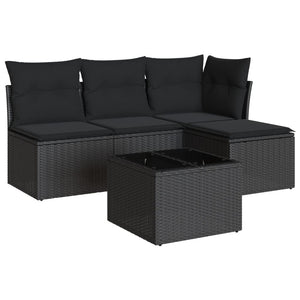 Set Divani da Giardino 5 pz con Cuscini in Polyrattan Nero 3249344