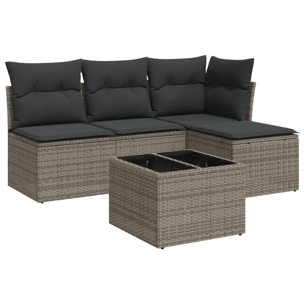 Set Divano da Giardino 5 pz con Cuscini Grigio in Polyrattan 3249349