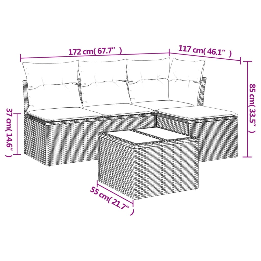 Set Divano da Giardino 5 pz con Cuscini Grigio in Polyrattan 3249349