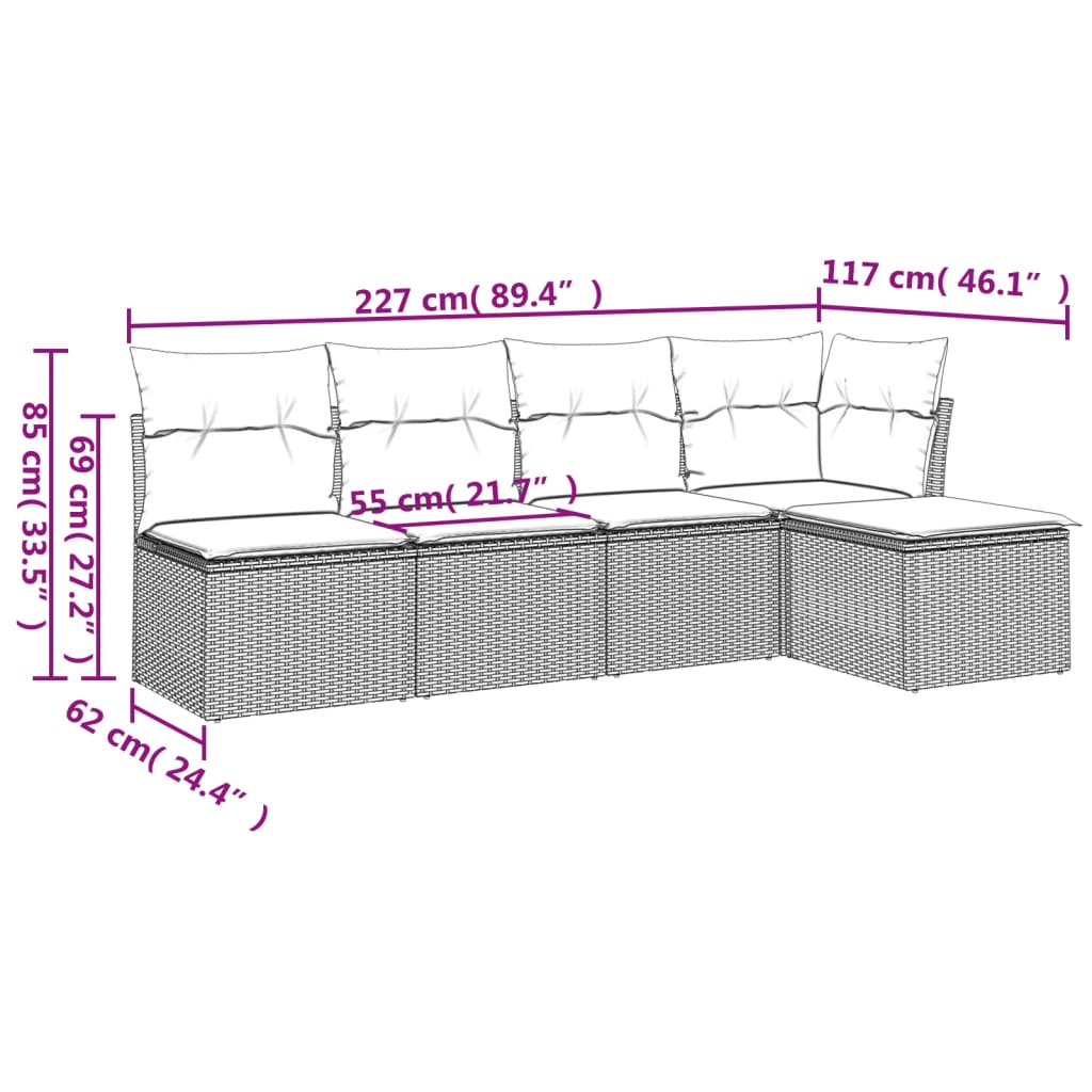 Set Divani da Giardino 5 pz con Cuscini in Polyrattan Nero 3249354