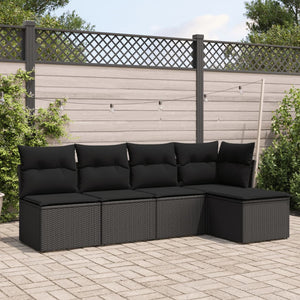 Set Divani da Giardino 5 pz con Cuscini in Polyrattan Nero 3249354