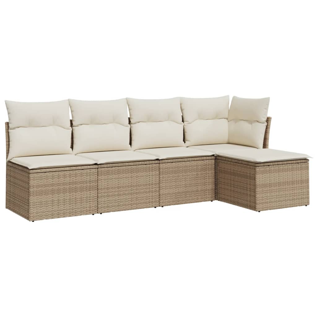 Set Divano da Giardino 5 pz con Cuscini Beige in Polyrattan 3249357