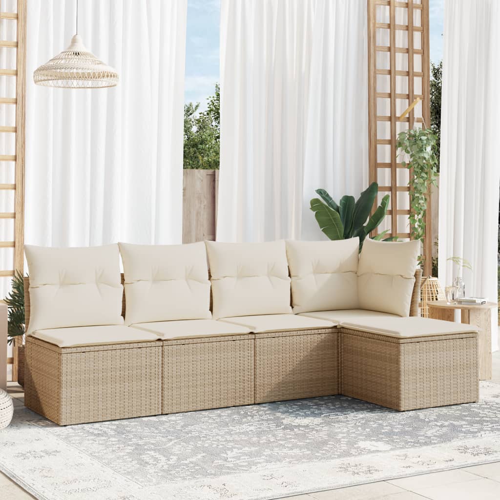 Set Divano da Giardino 5 pz con Cuscini Beige in Polyrattan 3249357