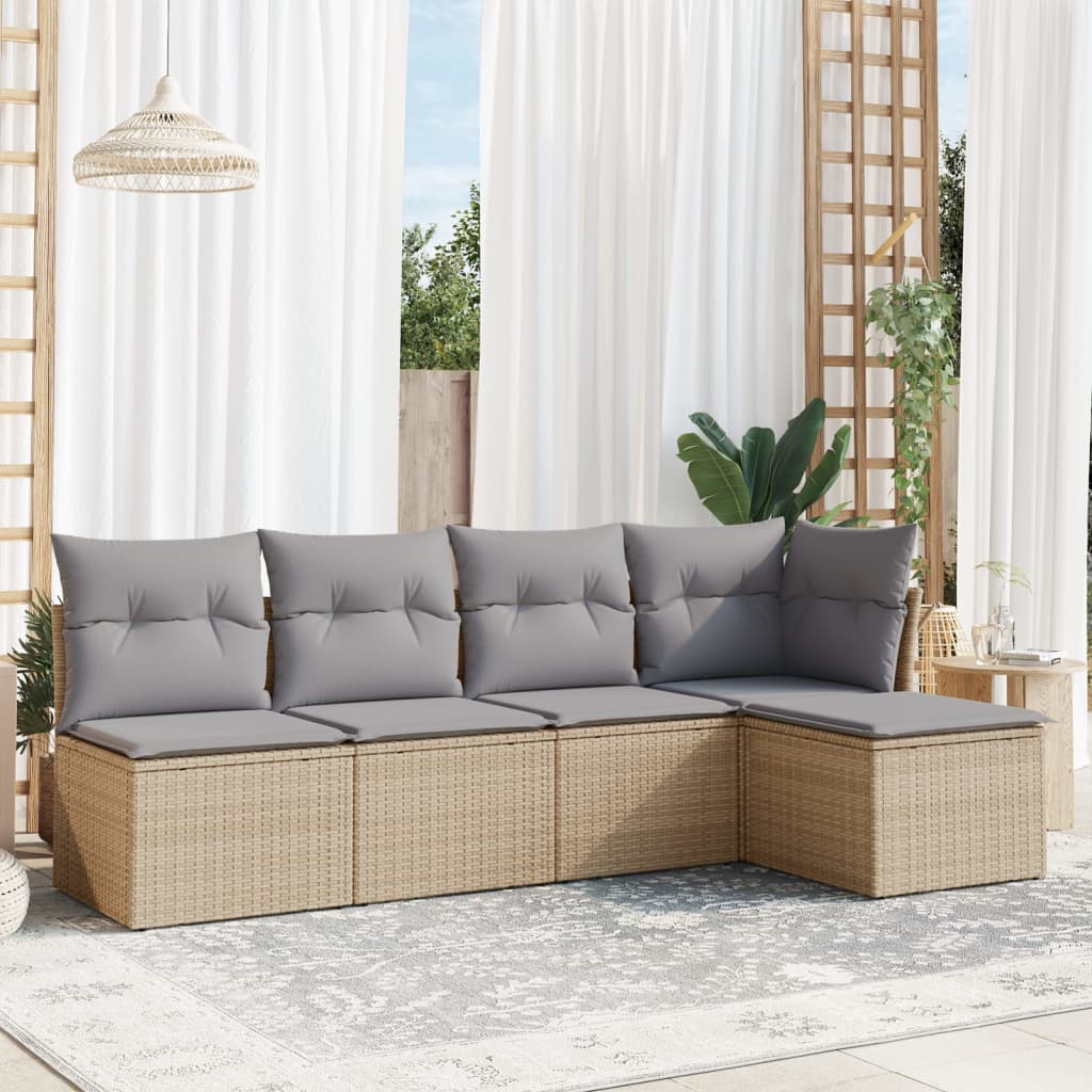 Set Divano da Giardino 5 pz con Cuscini Beige in Polyrattan 3249358