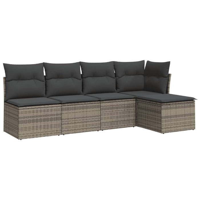 Set Divano da Giardino 5 pz con Cuscini Grigio in Polyrattan 3249359