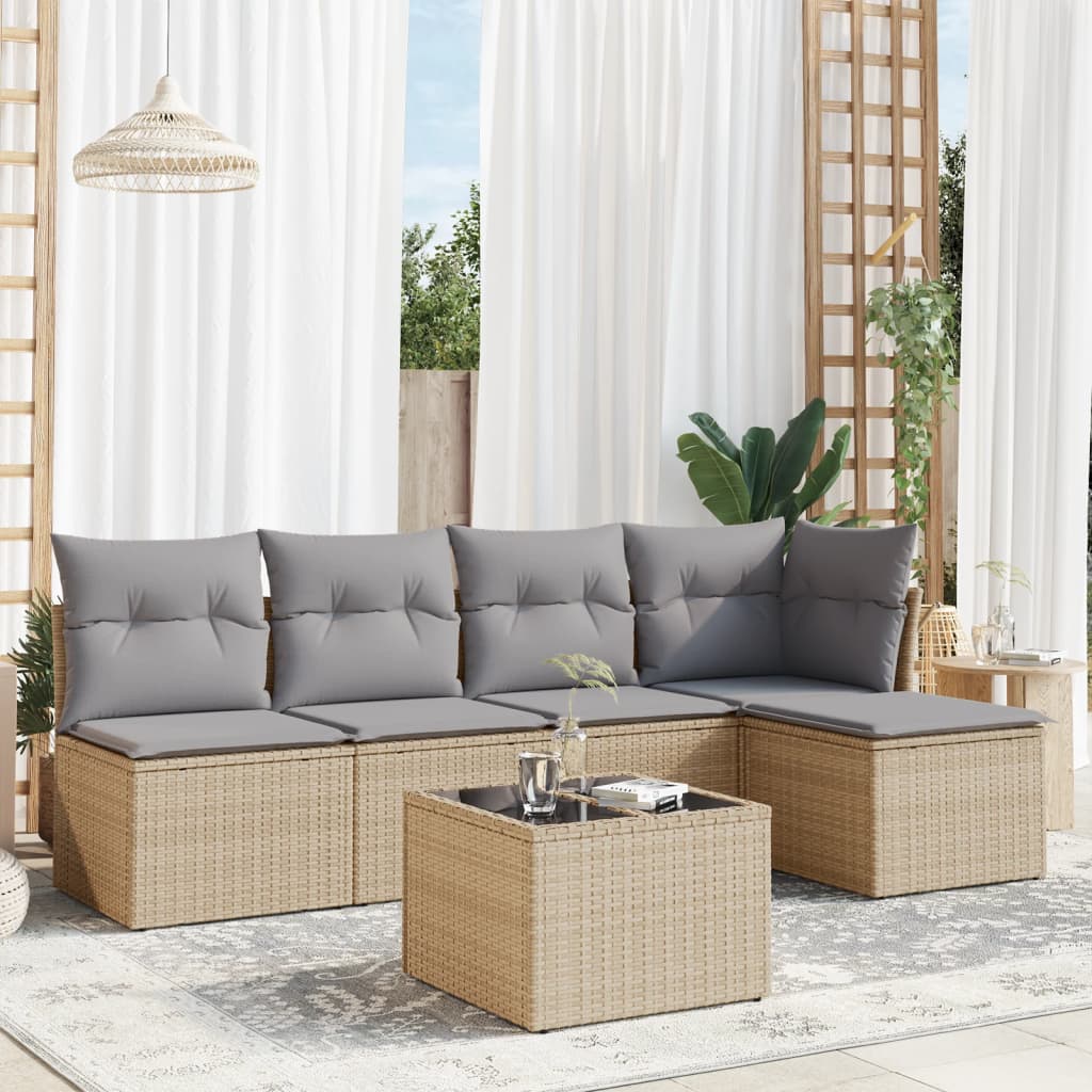 Set Divano da Giardino 6 pz con Cuscini Beige in Polyrattancod mxl 87611