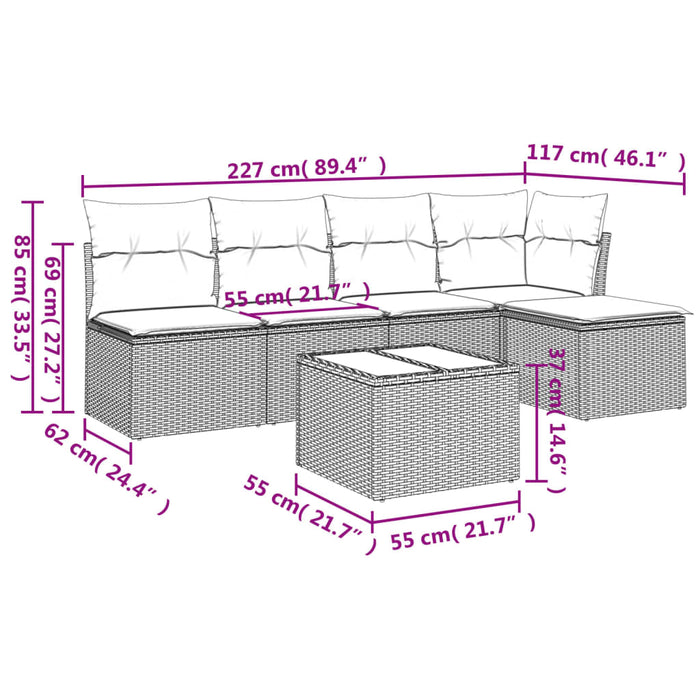 Set Divano da Giardino 6 pz con Cuscini Grigio in Polyrattancod mxl 111620