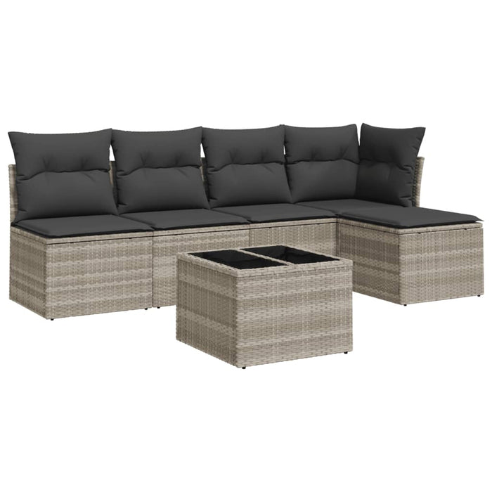 Set Divano da Giardino 6pz con Cuscini Grigio Chiaro Polyrattan 3249371