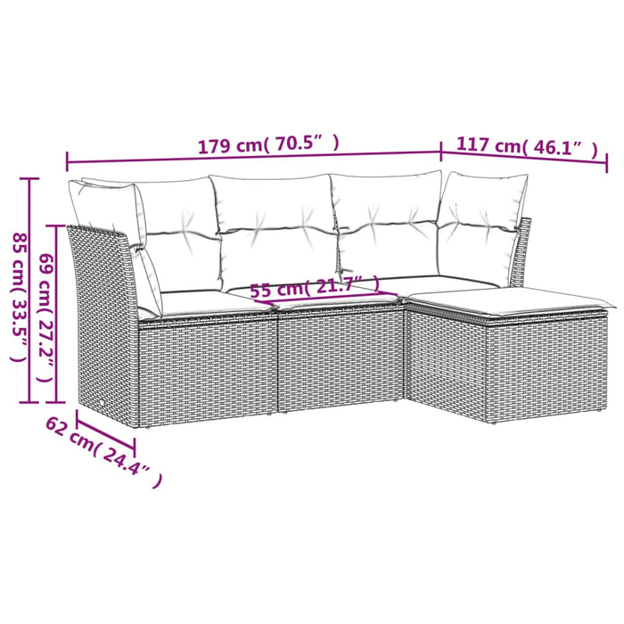 Set Divani da Giardino 4 pz con Cuscini Nero in Polyrattancod mxl 111609