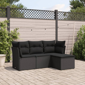 Set Divani da Giardino 4 pz con Cuscini Nero in Polyrattancod mxl 111609