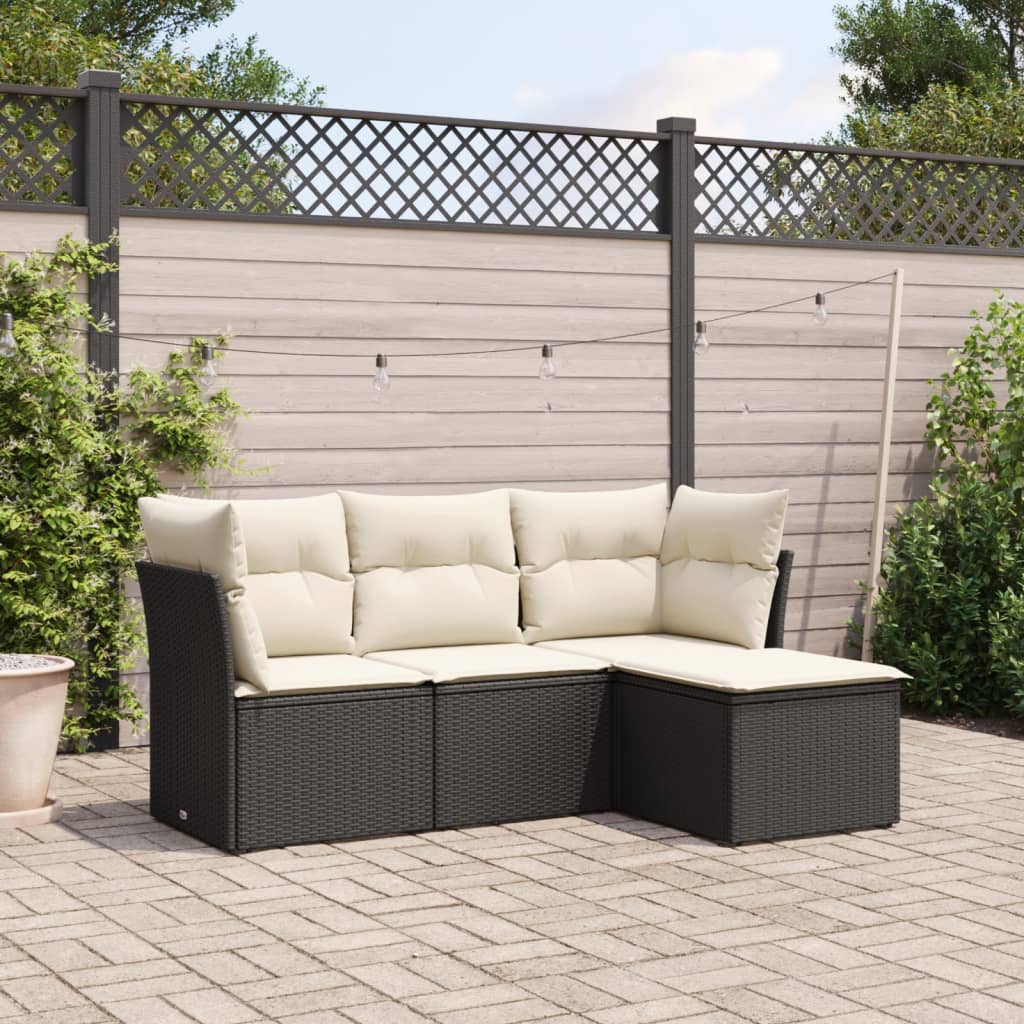 Set Divani da Giardino 4 pz con Cuscini Nero in Polyrattan 3249375