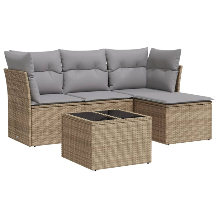 Set Divano da Giardino 5 pz con Cuscini Beige in Polyrattancod mxl 114394