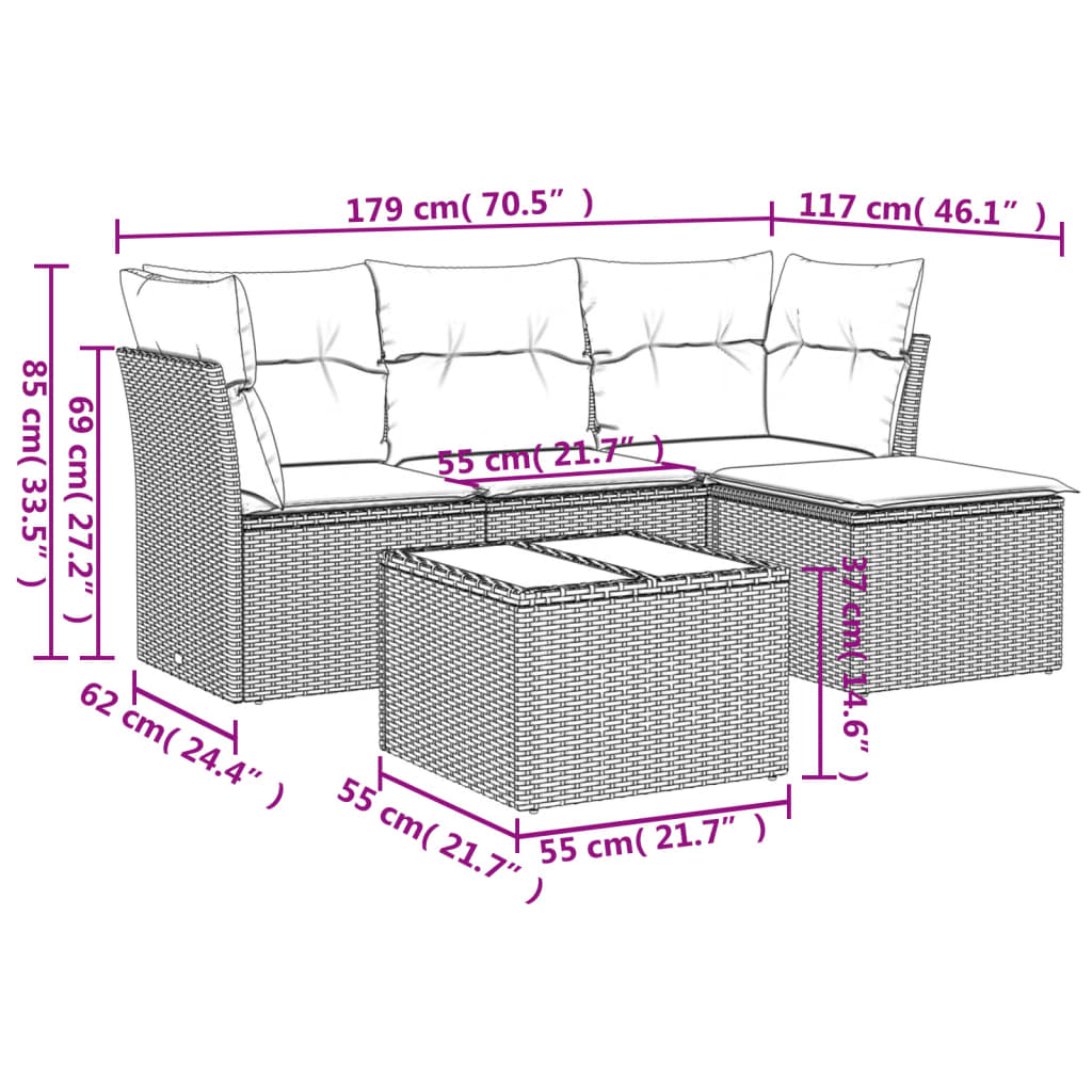 Set Divano da Giardino 5 pz con Cuscini Beige in Polyrattancod mxl 114394