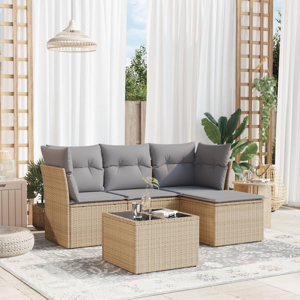 Set Divano da Giardino 5 pz con Cuscini Beige in Polyrattancod mxl 114394