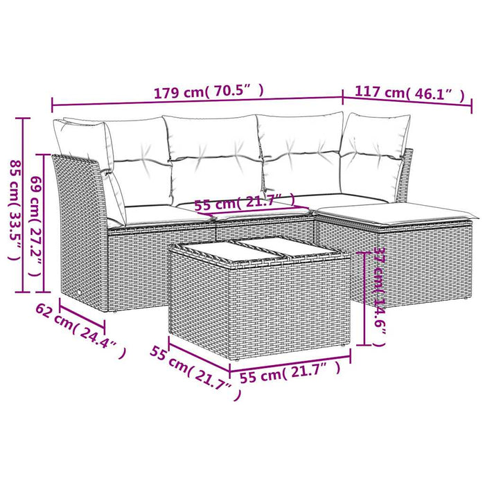 Set Divano da Giardino 5pz con Cuscini Grigio Chiaro Polyrattan 3249391