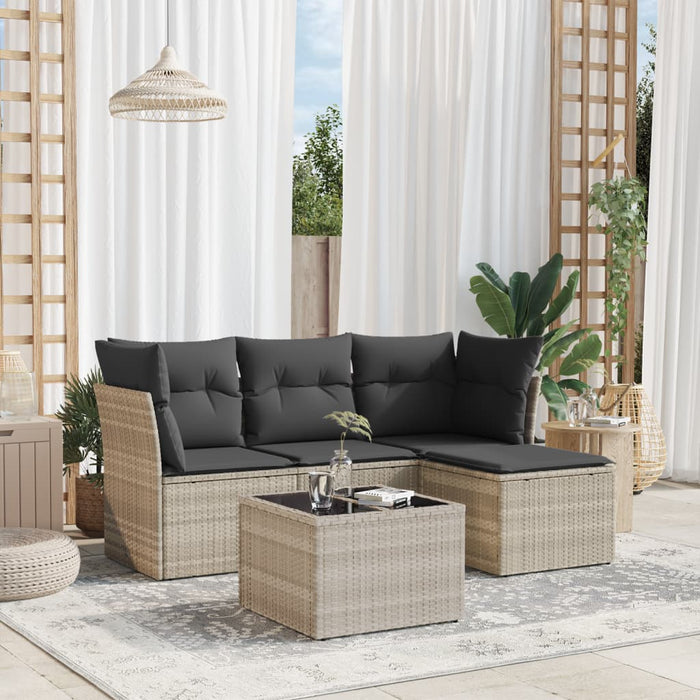 Set Divano da Giardino 5pz con Cuscini Grigio Chiaro Polyrattan 3249391