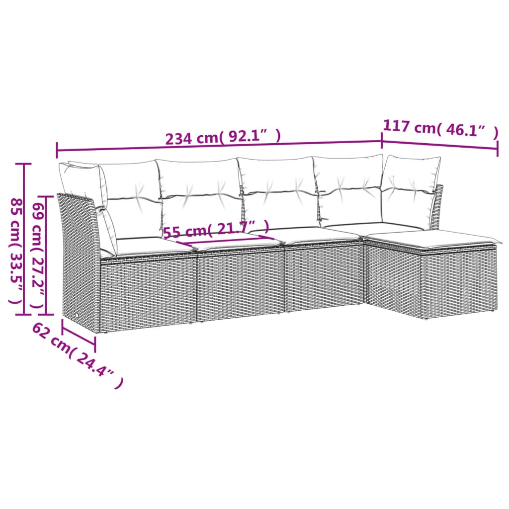 Set Divani da Giardino 5 pz con Cuscini in Polyrattan Nerocod mxl 87949