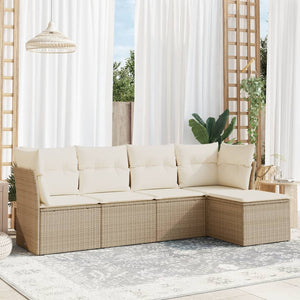 Set Divano da Giardino 5 pz con Cuscini Beige in Polyrattan 3249397