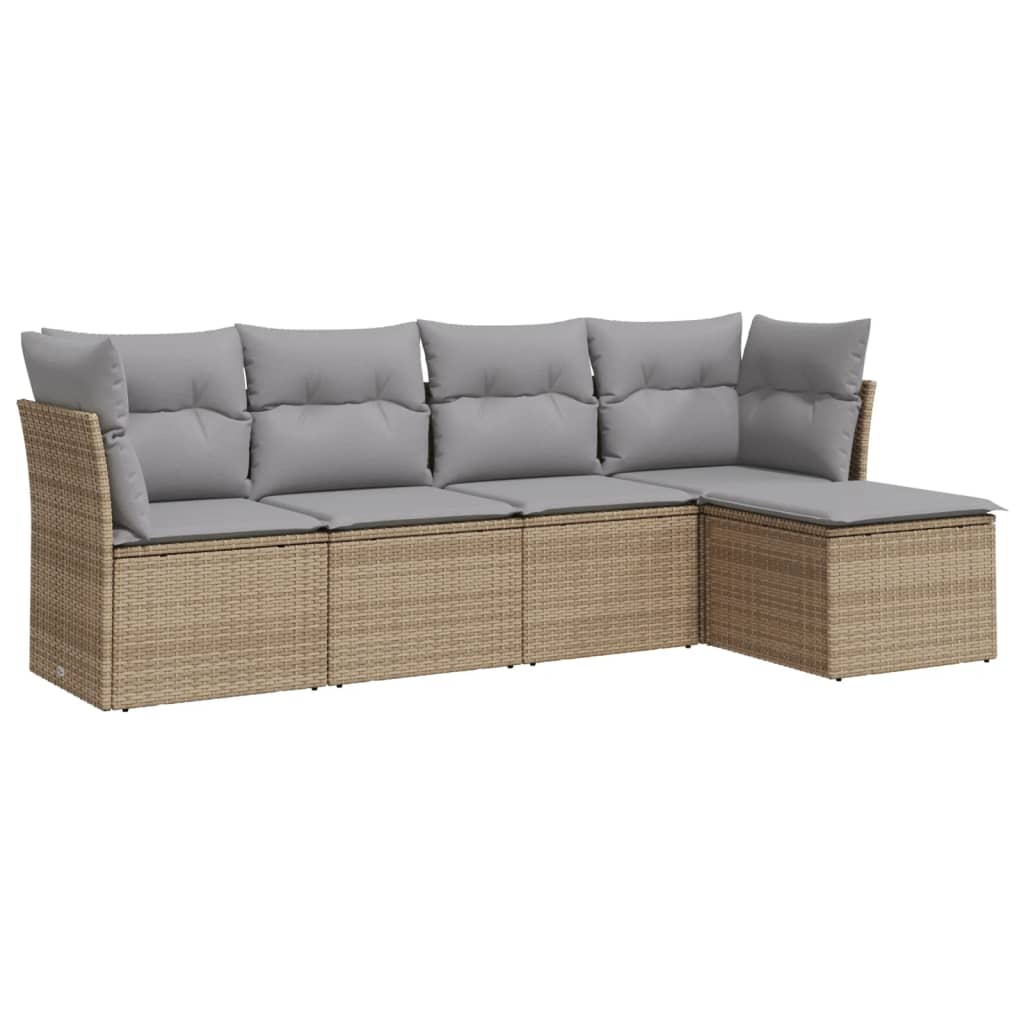 Set Divano da Giardino 5 pz con Cuscini Beige in Polyrattan 3249398