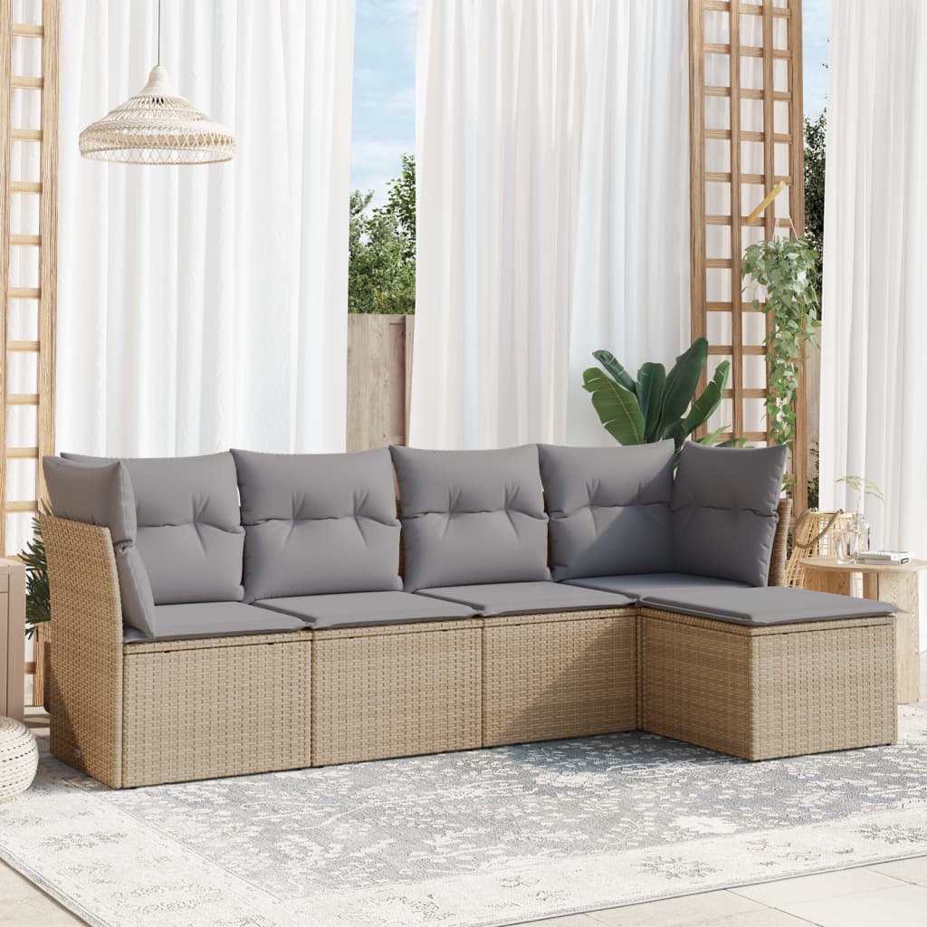 Set Divano da Giardino 5 pz con Cuscini Beige in Polyrattan 3249398