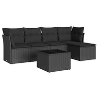 Set Divano da Giardino 6 pz con Cuscini Nero in Polyrattan 3249404