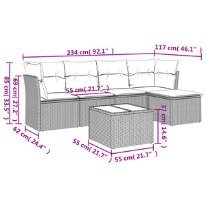 Set Divano da Giardino 6 pz con Cuscini Nero in Polyrattan 3249405