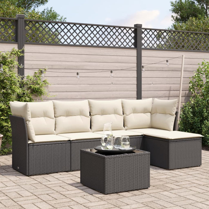 Set Divano da Giardino 6 pz con Cuscini Nero in Polyrattan 3249405