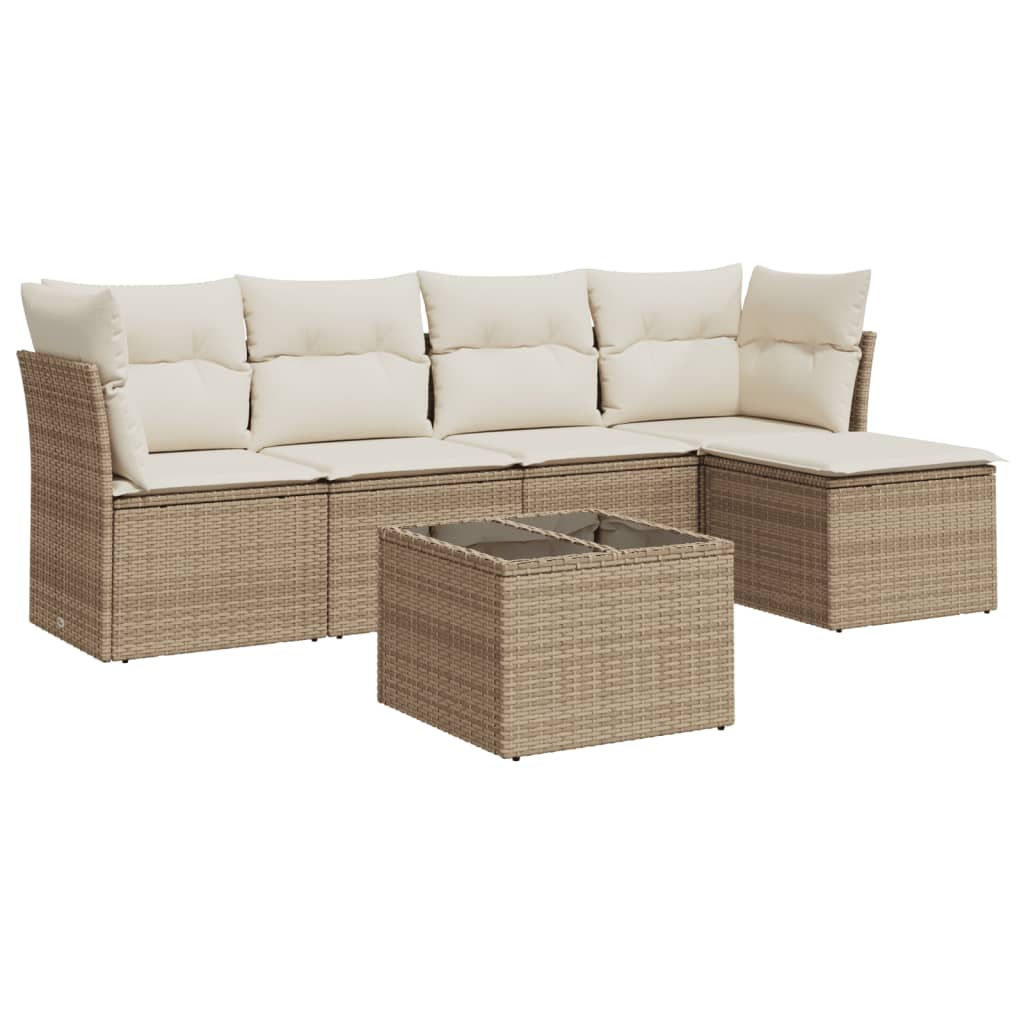 Set Divano da Giardino 6 pz con Cuscini Beige in Polyrattan 3249407