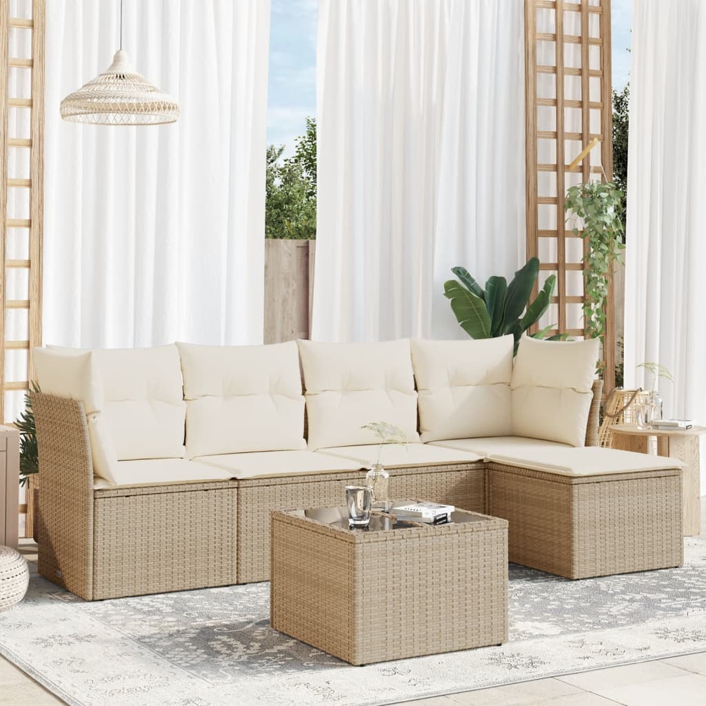 Set Divano da Giardino 6 pz con Cuscini Beige in Polyrattan 3249407