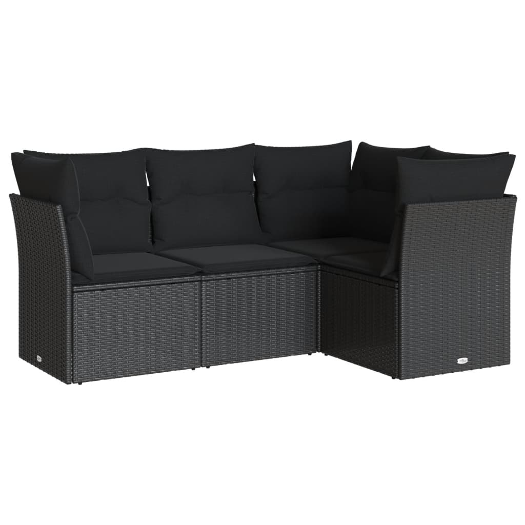 Set Divani da Giardino 4 pz con Cuscini Nero in Polyrattan 3249414