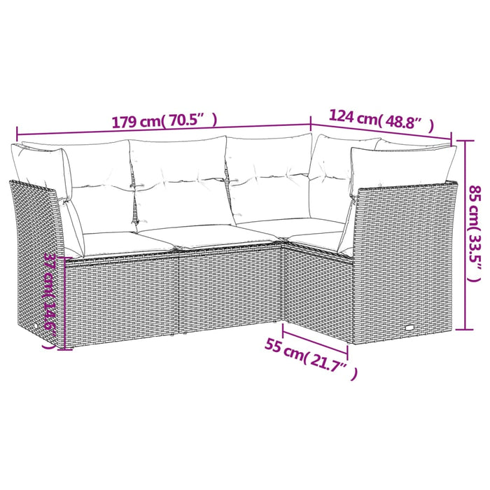 Set Divani da Giardino 4 pz con Cuscini Nero in Polyrattan 3249414