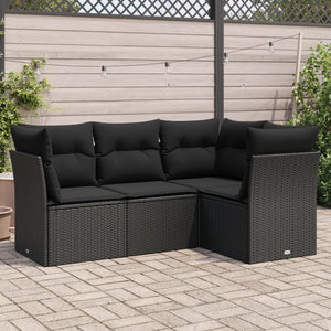 Set Divani da Giardino 4 pz con Cuscini Nero in Polyrattan 3249414