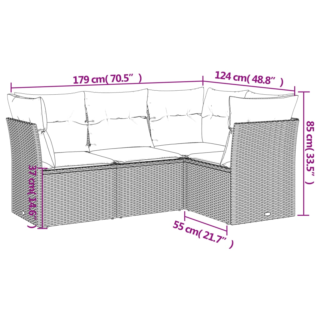 Set Divano da Giardino 4 pz con Cuscini Beige in Polyrattan 3249417