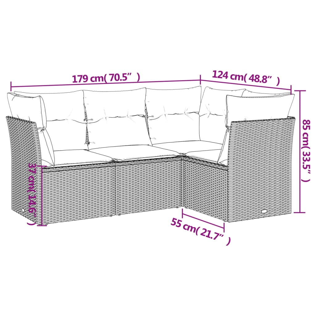 Set Divano da Giardino 4 pz con Cuscini Marrone in Polyrattan 3249422