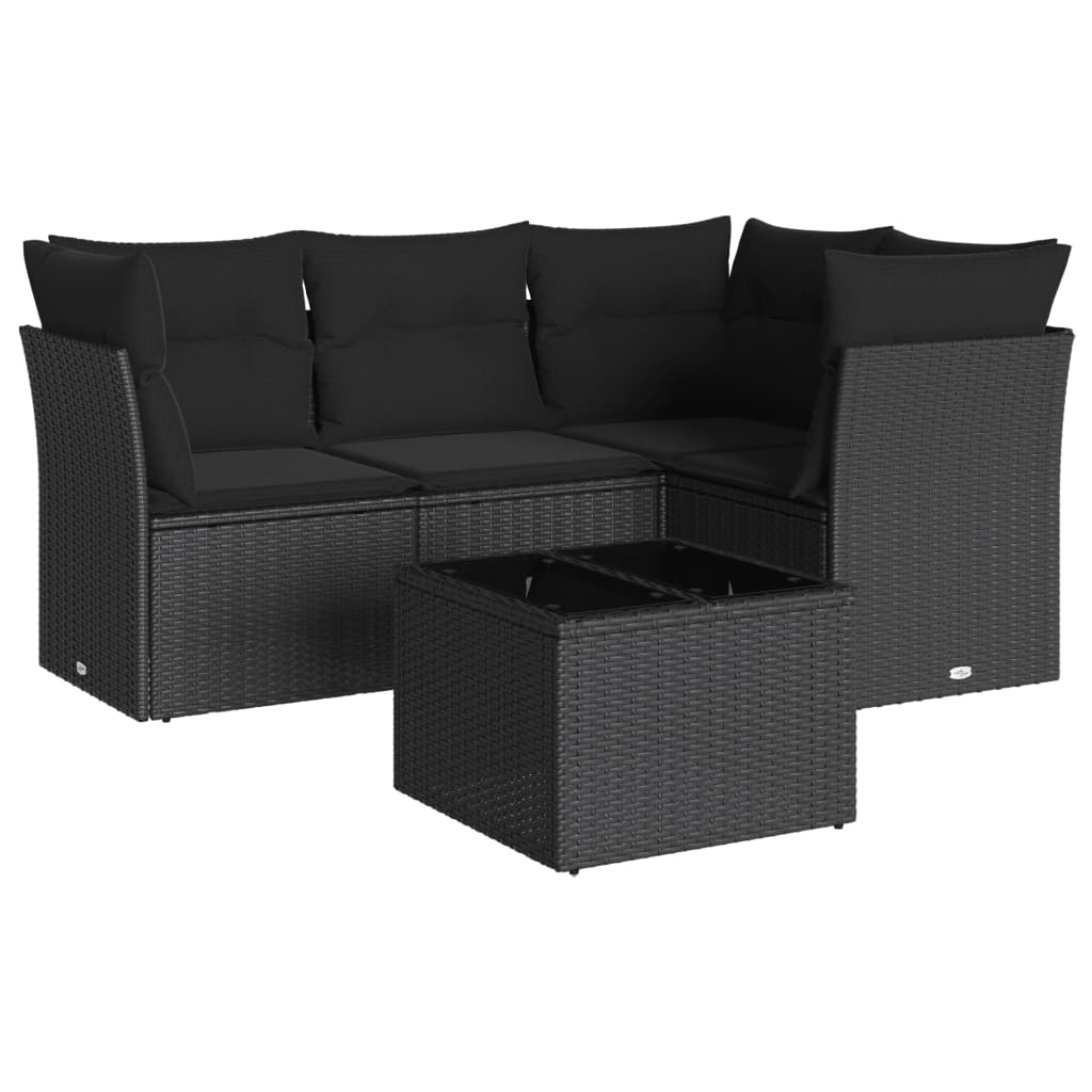 Set Divani da Giardino 5 pz con Cuscini in Polyrattan Nero 3249424