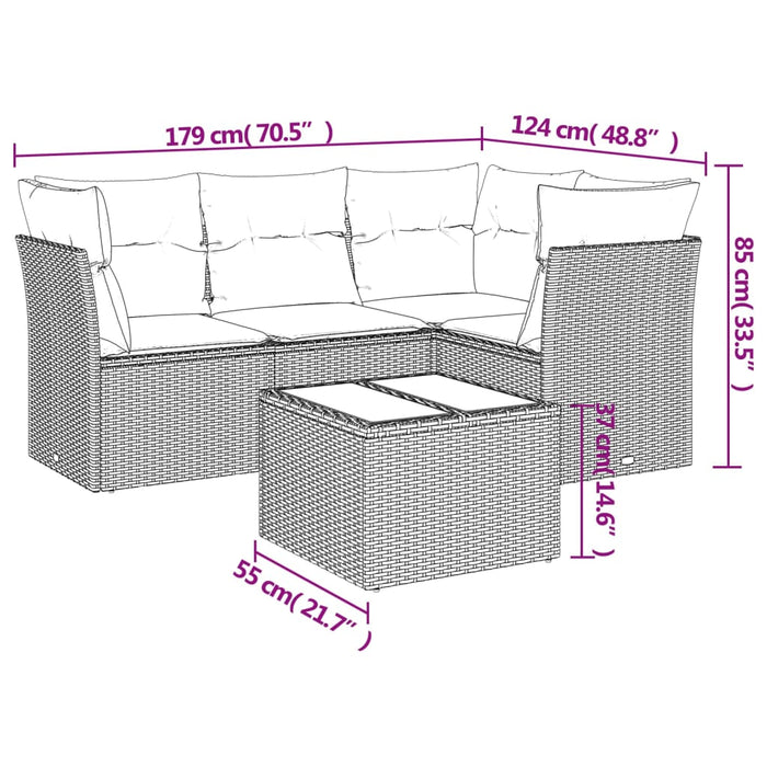 Set Divani da Giardino 5 pz con Cuscini in Polyrattan Nero 3249424