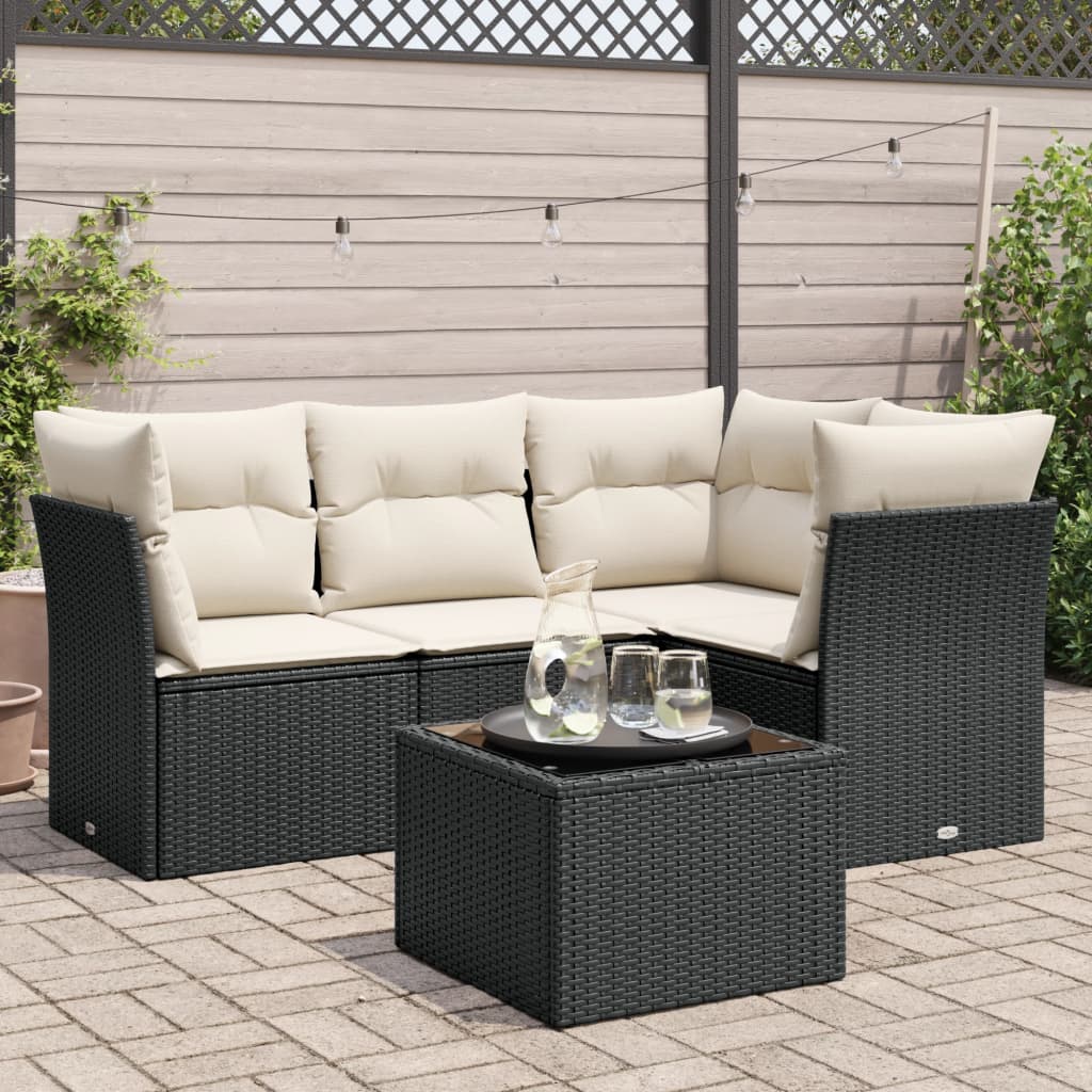 Set Divani da Giardino 5 pz con Cuscini in Polyrattan Nero 3249425