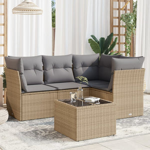 Set Divano da Giardino 5 pz con Cuscini Beige in Polyrattan 3249428