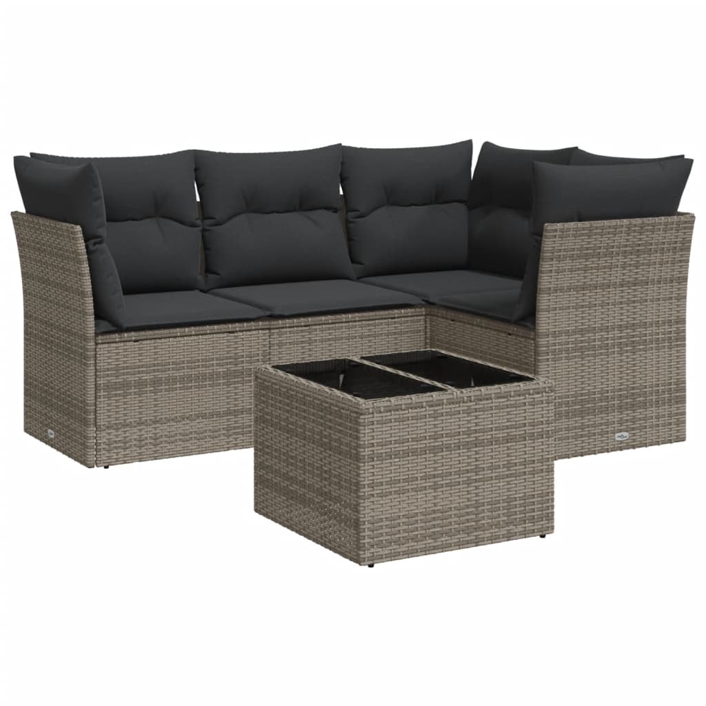 Set Divano da Giardino 5 pz con Cuscini Grigio in Polyrattan 3249429