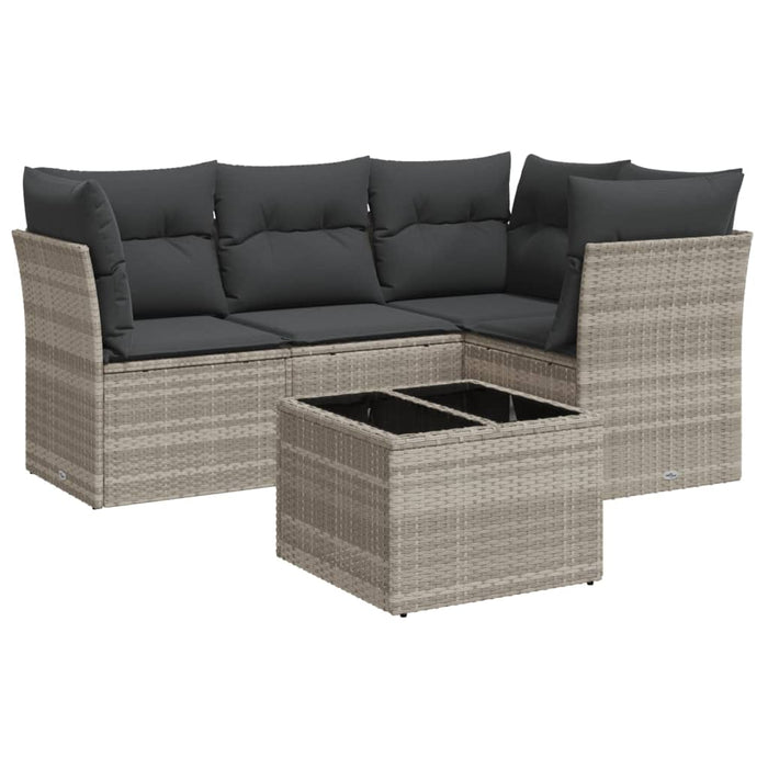 Set Divano da Giardino 5pz con Cuscini Grigio Chiaro Polyrattan 3249431